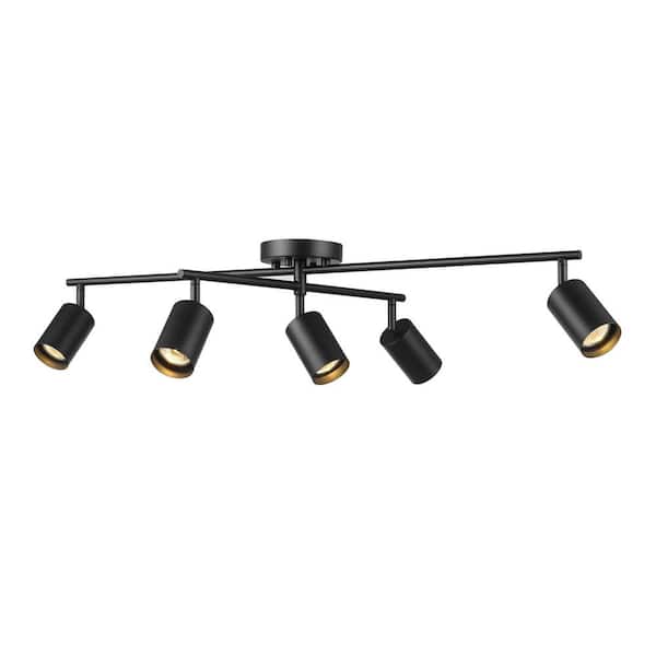 Globe Electric 2.8 ft. Matte Black Indoor Hard Wired Track Lighting Kit with Center Swivel Bar with Pivoting Shades, Step Heads