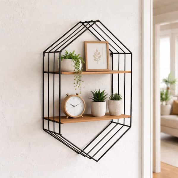20 in. W x 8 in. D Brown Metal Decorative Wall Shelf