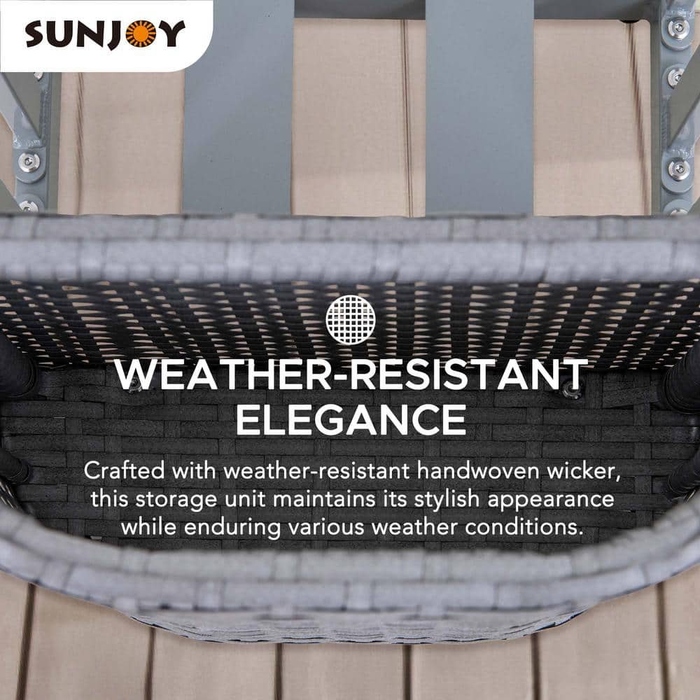 Gray Aluminum and Wicker Poolside Towel Rack with Storage Basket