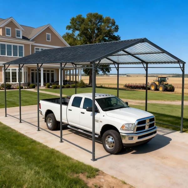 12 ft. x 21 ft. Outdoor Galvanized Steel Carport, Heavy Duty Metal Garage Canopy Car Tent Storage Shed for Car and Truck