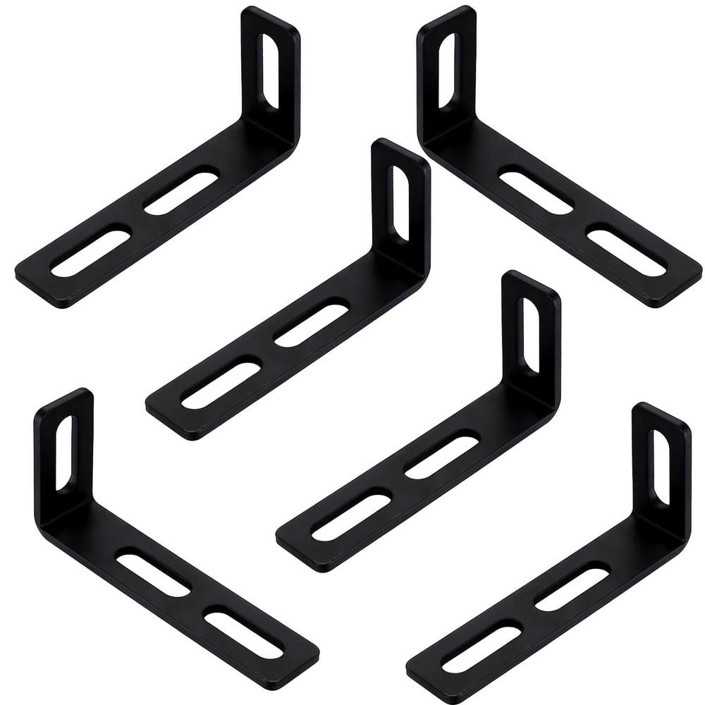6-Pieces Black L Shaped Bracket with 3-Slots Holes, Adjustable 4 in. x 2 in