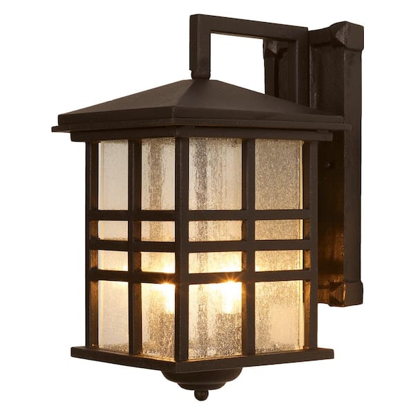 Bel Air Lighting Huntington 2-Light Weathered Bronze Outdoor Wall Light Fixture with Seeded Glass