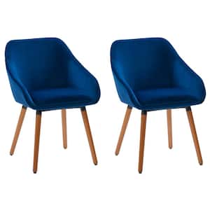 Ayla Navy Blue Velvet Side Chair with Wooden Legs (Pair of 2)