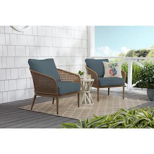 Coral Vista Brown Wicker Outdoor Patio Lounge Chair with Sunbrella Denim Blue Cushions (2-Pack)