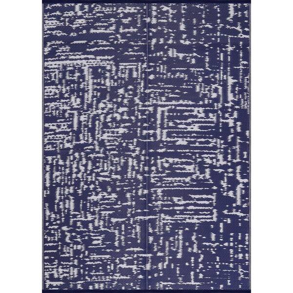 Beverly Rug Lightweight Geometric Blue/White 10 ft. x 13 ft. Reversible Plastic Indoor/Outdoor Area Rug