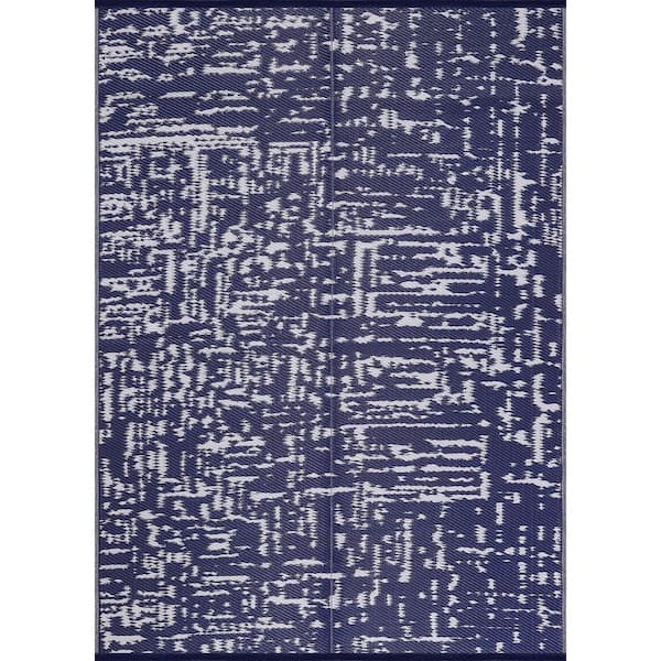 5 X 8 Black White Lightweight Geometric Reversible Plastic Indoor Outdoor Area Rug