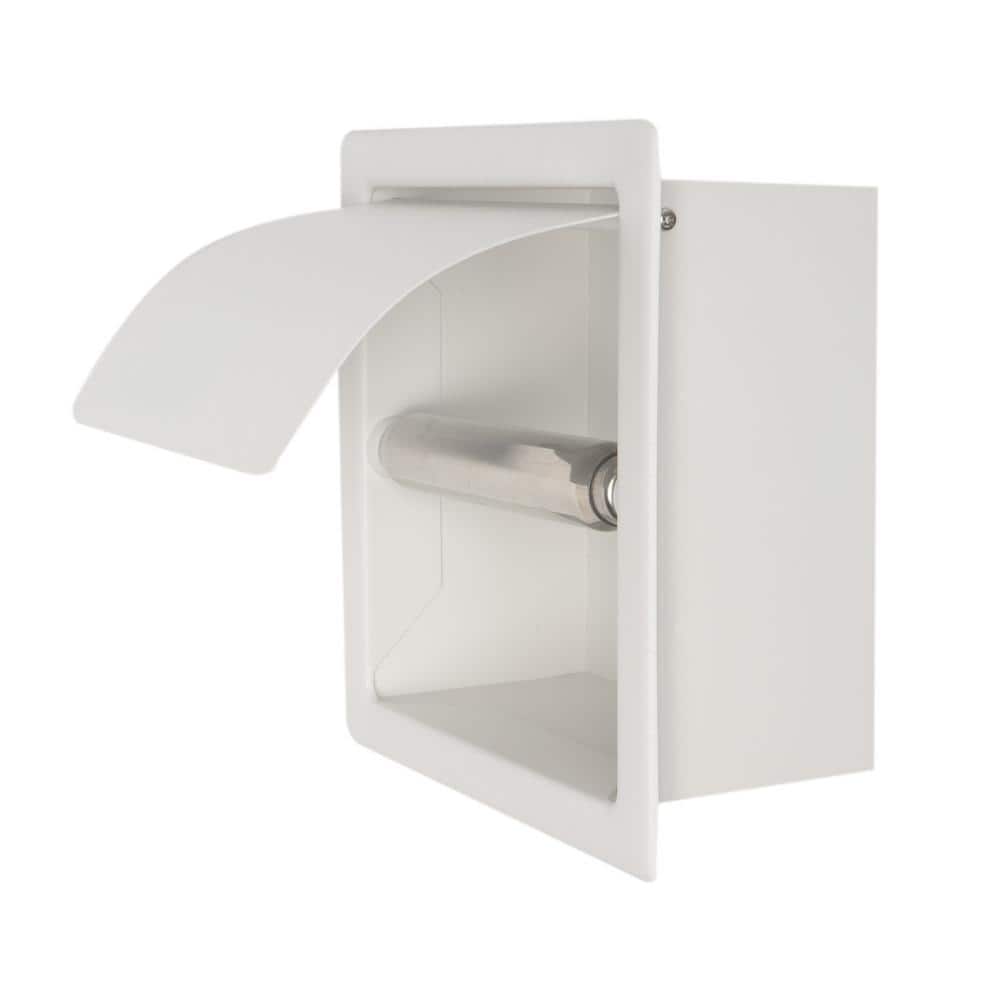 Matte White Stainless Steel Recessed Toilet Paper Holder with Cover
