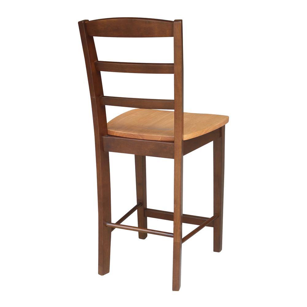 Contemporary Madrid 24" Solid Parawood Counter Stool in Cinnamon/Espresso