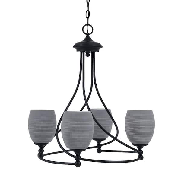 Unbranded Royale 4-Light Matte Black Chandelier, Round Chandelier with 5 in. Gray Matrix Glass Shades, No bulbs included