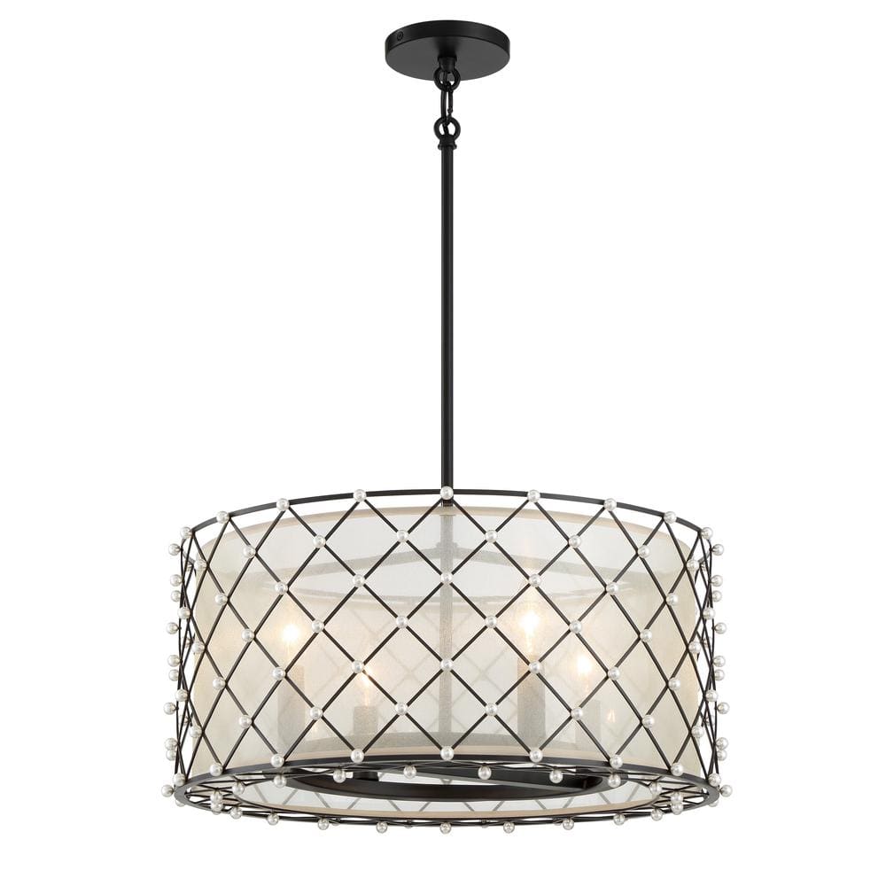 Minka Lavery Sheer Elegance 4-Light Black Drum Pendant to Semi-Flush ...