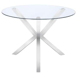 Vance Round Chrome Glass Top Cross Legs Table Base Dining Table (Seats 4)