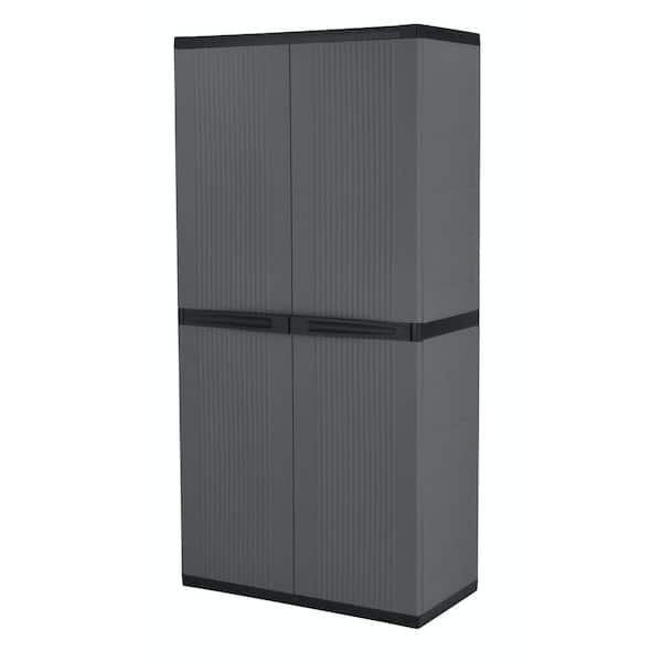 HDX Premium One 35 in. W x 71.7 in. x 18.5 in. D 4-Shelf Resin Freestanding Cabinet in Dark Grey