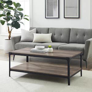 Angle 48 in. Gray Wash Large Rectangle MDF Coffee Table with Shelf