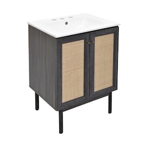 Classed 24 in. W  Black Oak Bathroom Vanity with White, 3-Hole Ceramic Sink Top