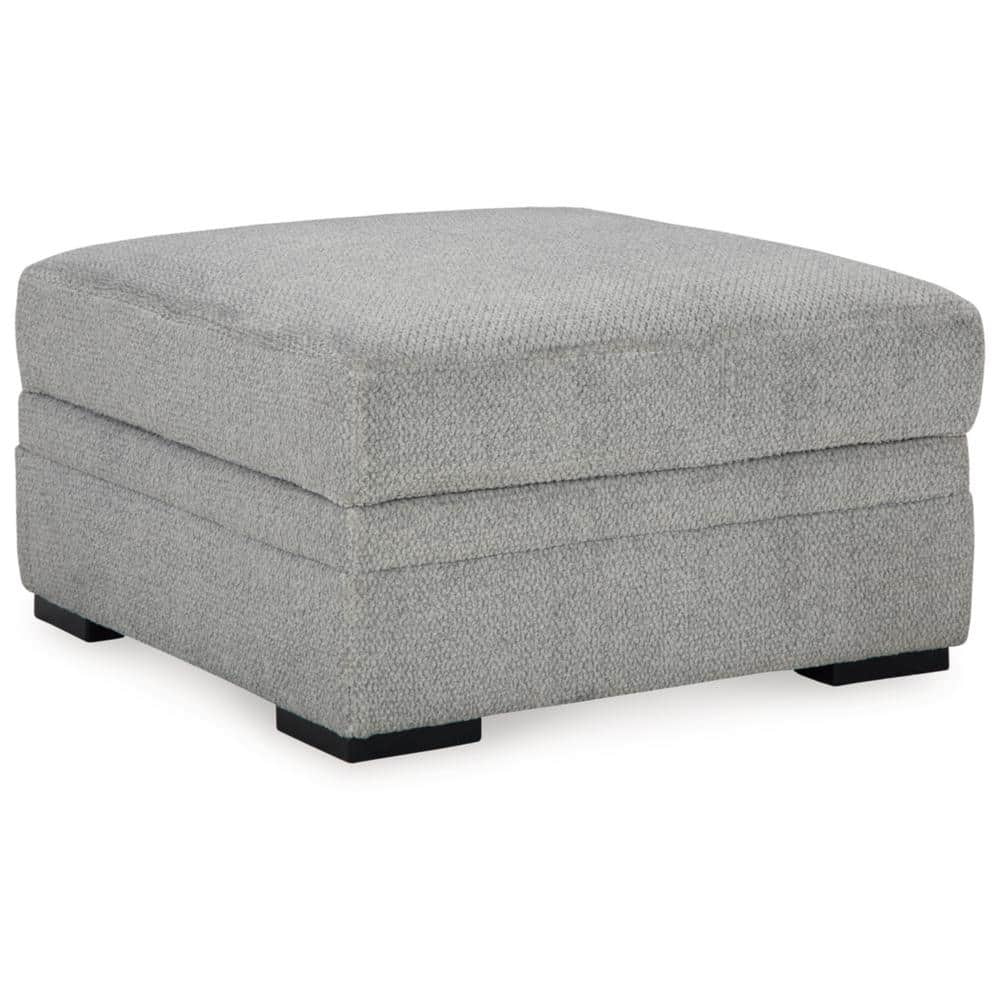Light Gray Contemporary Storage Ottoman with Cup Holders