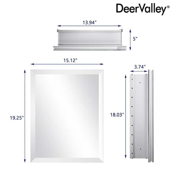DEERVALLEY Rectangular Aluminum Frameless 15 in. W x 19 in. H Recessed Medicine Cabinet in Sliver with Mirror and Beveled Edge