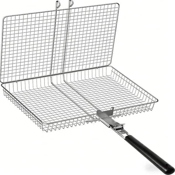 Stainless Steel Grill Basket with Portable and Folding for Fish, Vegetables, Shrimp, Barbecue Cooking, and Gift (1-Pack)