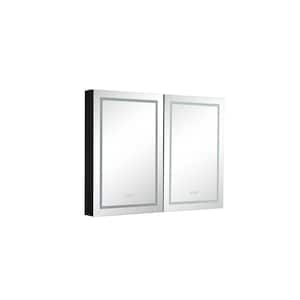 48 in. W x 30 in. H LED Large Rectangular Anthracite Silver Aluminum Surface Mount Medicine Cabinet with Mirror