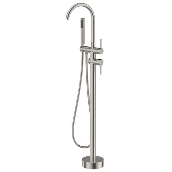 androme 2-Handle Drip-Free Claw Foot Tub Faucet with 360° Rotation in Brushed Nickel