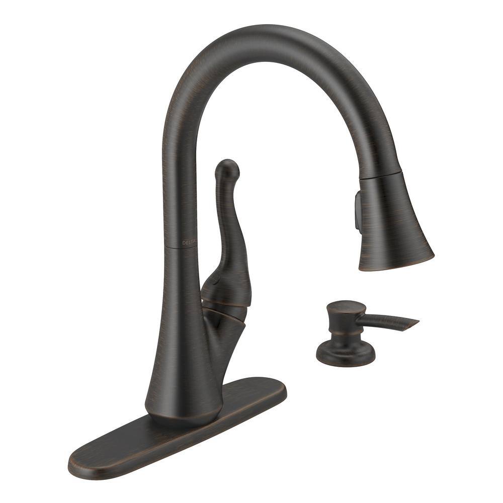 Delta Talbott Single Handle Pull Down Sprayer Kitchen Faucet With Soap   Venetian Bronze Delta Pull Down Kitchen Faucets 16968 Rbsd Dst 64 1000 