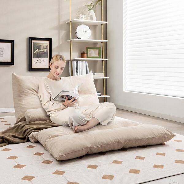 Costway 43.5 in. Beige Convertible Twin Size Lazy Sofa Bed