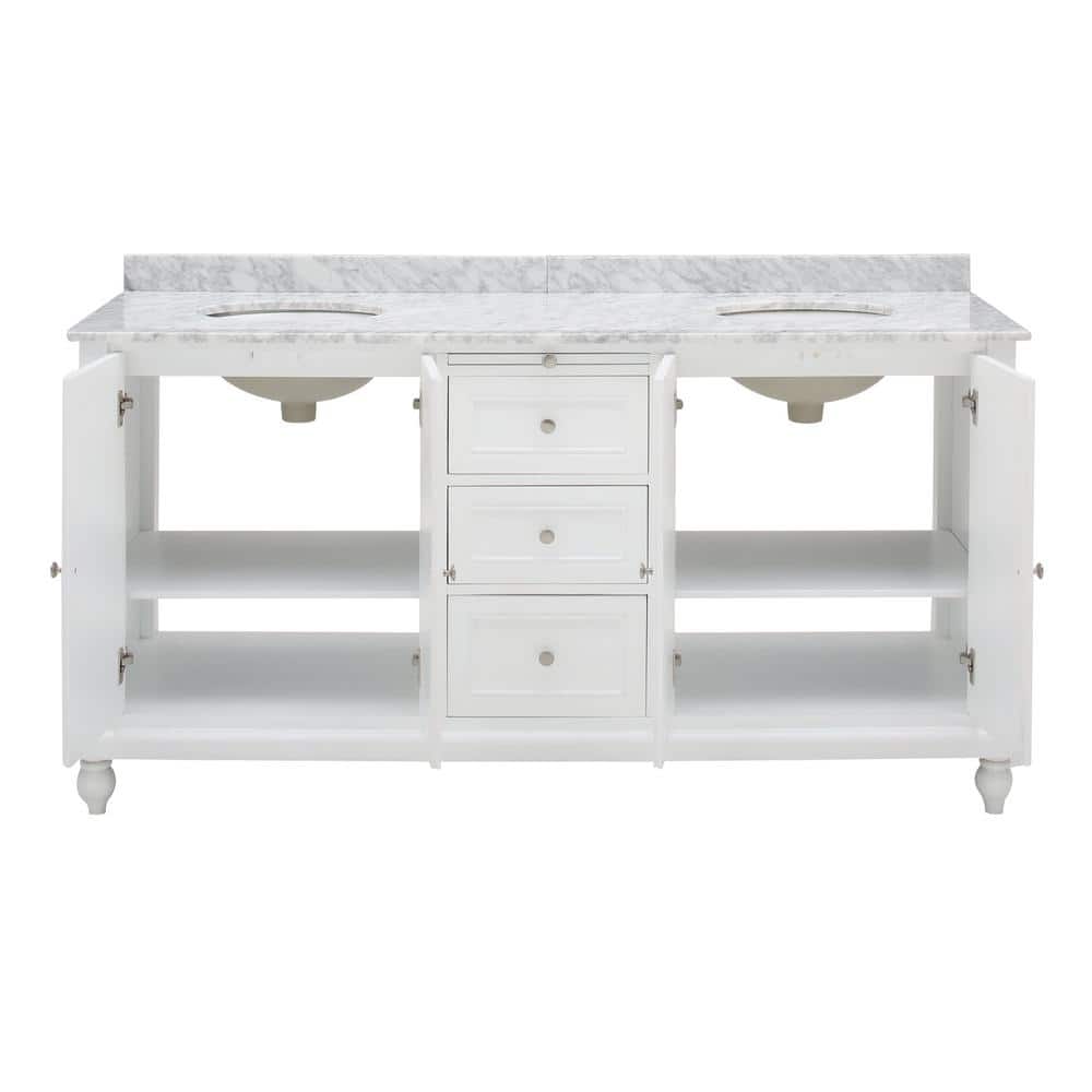 Pearl White Double Vanity with Carrara Marble Top