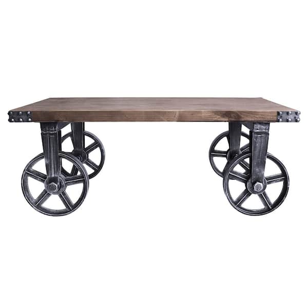 Armen Living Trego 40 in. Industrial Gray Medium Rectangle Wood Coffee Table with Wheels