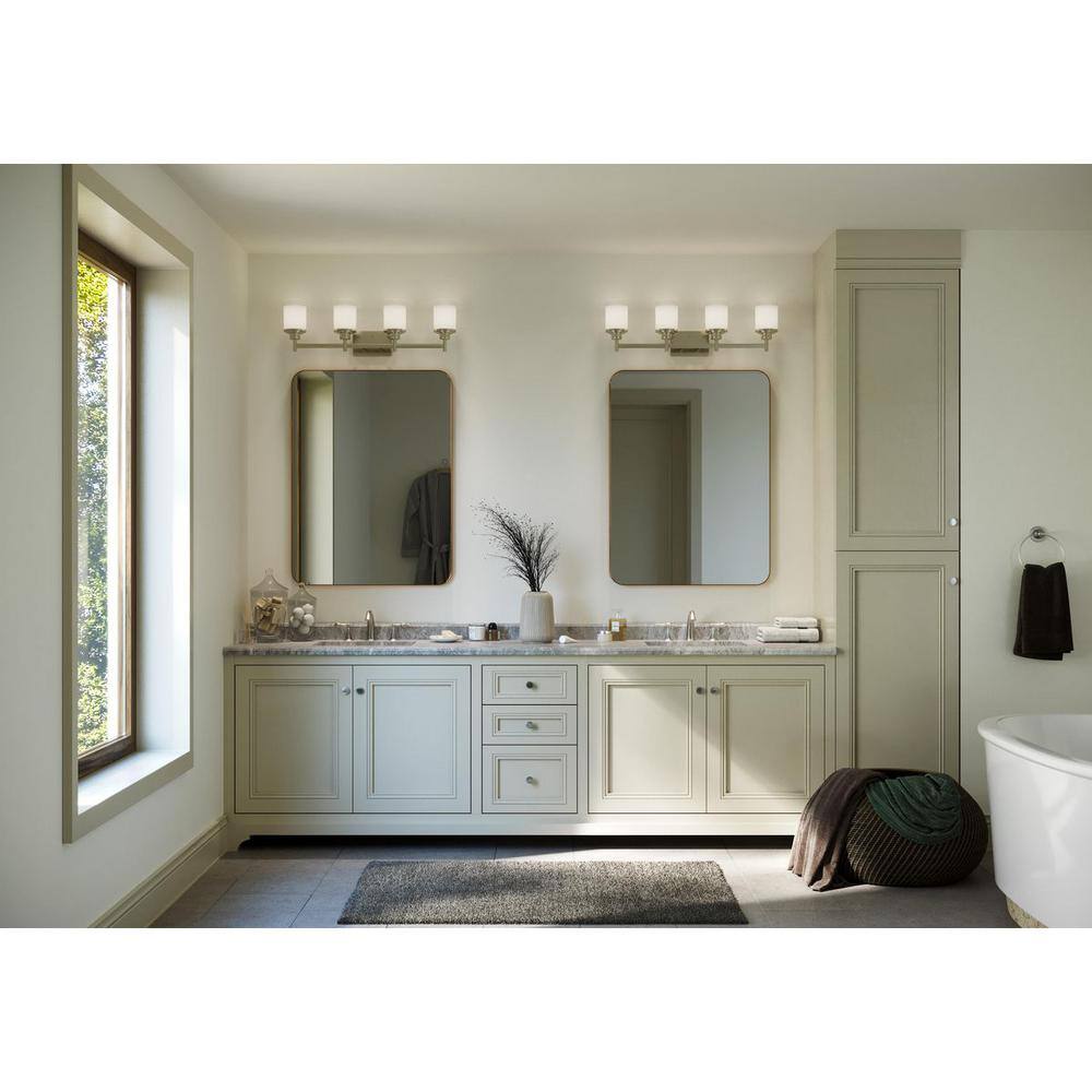 Brushed Nickel Four-Light Cylinder Bath Vanity Fixture