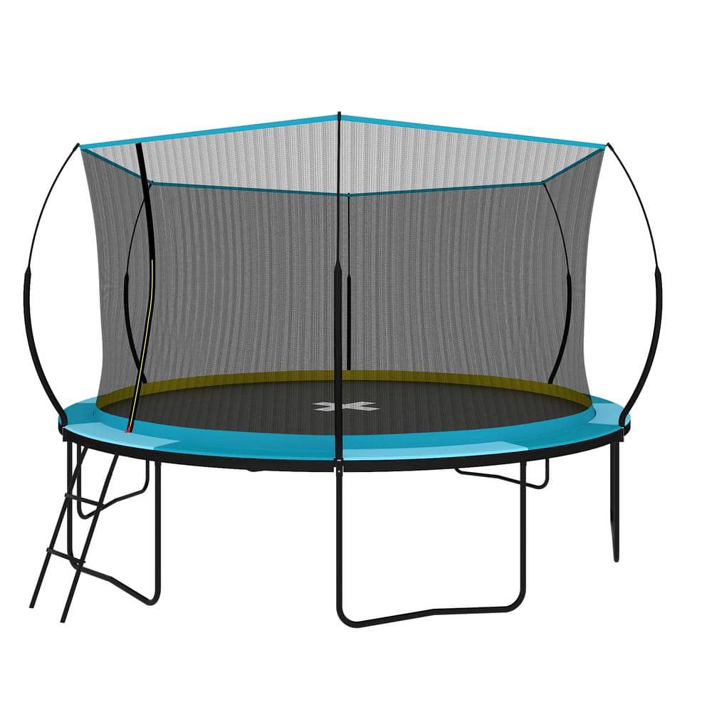 14FT Blue Outdoor Trampoline with Enclosure and Ladder