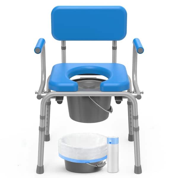 Drop Arm Bedside Commode with Linners, Commode with Padded Seat and Backrest, Toilet Seat, 500 lbs. Capacity