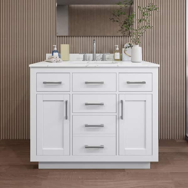 Wyndham Collection Beckett TK 42 in. W x 22 in. D x 35 in. H Single Bath Vanity in White with Giotto Quartz Top