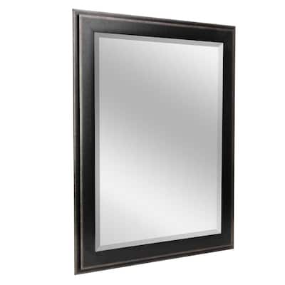 43.5 in. H x 31.5 in. W Rustic 2-Step Rectangle Distressed Black Framed Beveled Glass Accent Wall Mirror