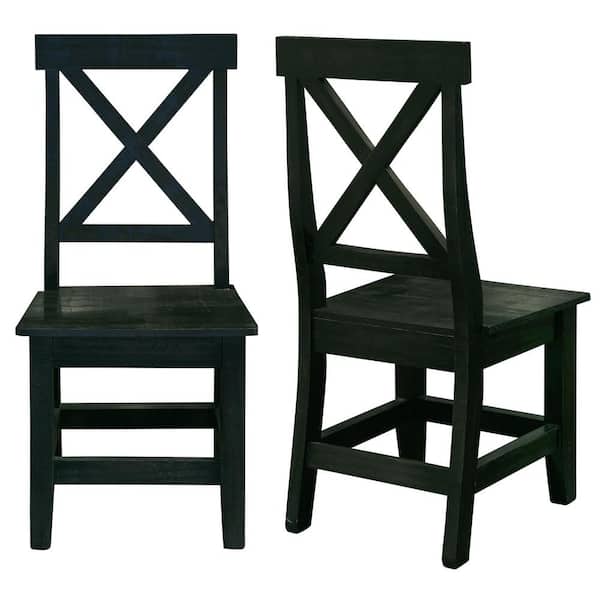 Picket House Furnishings Brixton Gray Dark Charcoal Wooden X-Back Dining Side (Set of 2)