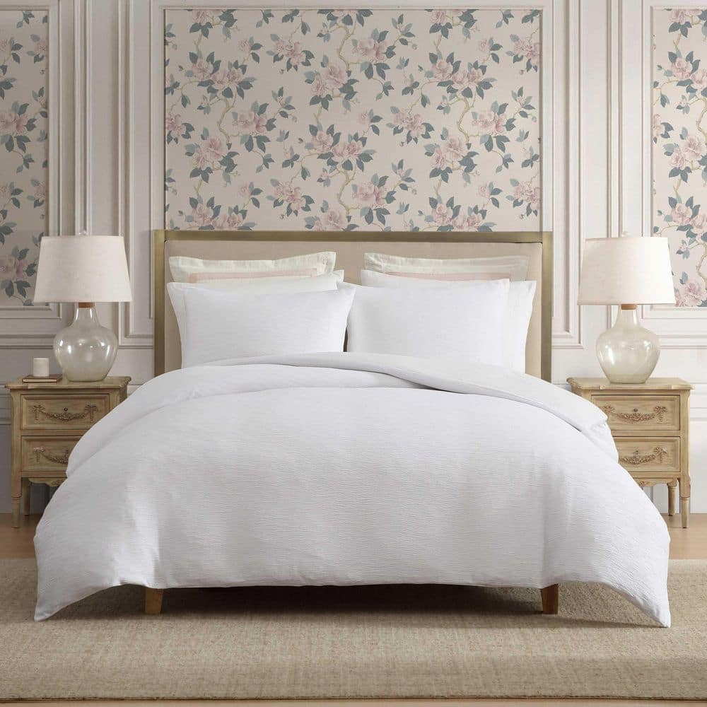 Laura Ashley Crinkle 3-Piece Snow Woven Polyester Gauze Queen