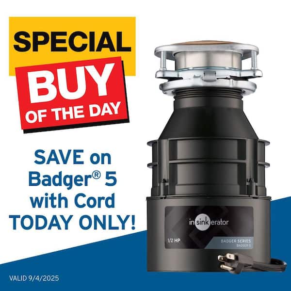 Badger 5, 1/2 HP Continuous Feed Kitchen Garbage Disposal with Power Cord, Badger Series
