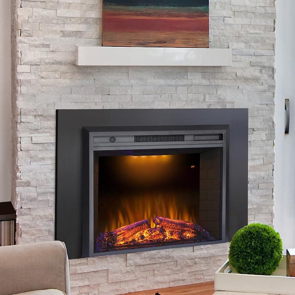 Black 35 in. 400 sq. ft. Recessed Electric Fireplace with Remote Control and Multi-Color Flame 1500/750 Watt