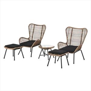 5-Piece Rattan Patio Conversation Set with Dark Gray Cushions