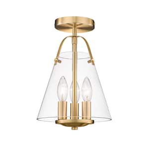 3-Light Modern Gold Semi-Flush Mount Ceiling Light with Clear Glass Shade