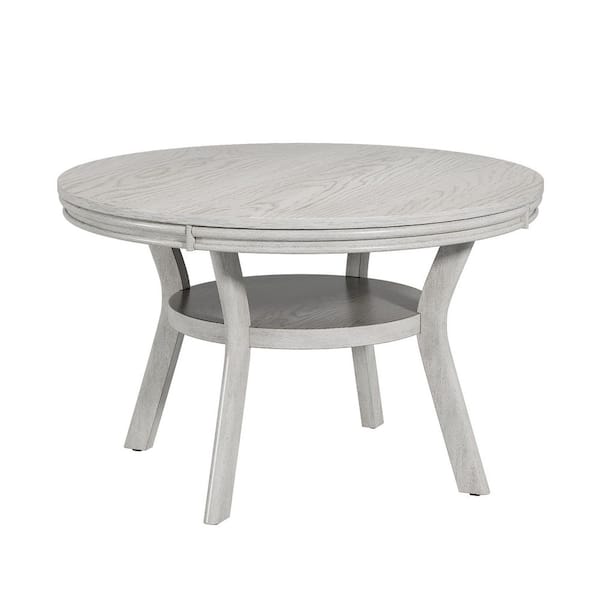 Farmhouse Round Dining Set with Ladder-Back Chairs, 5-Piece Dining Table Set for Kitchen or Dining Room, Gray Wood Top