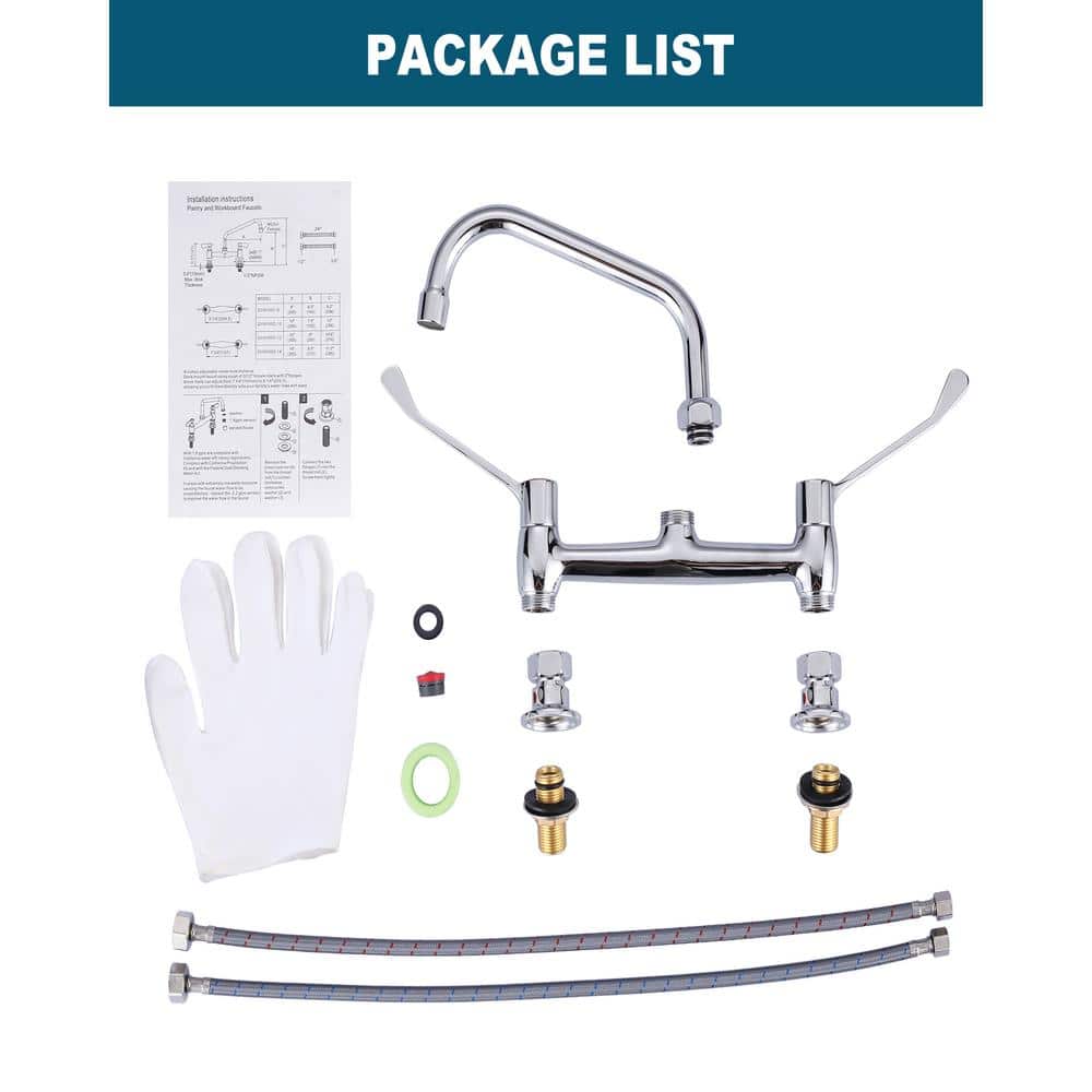 Polished Chrome Double Handle Wall Mount Commercial Faucet