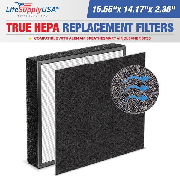LifeSupplyUSA 2.5x15.5x14.8 Replacement HEPA Filter Compatible with Alen Air Breathe Smart Air Purifier BF35