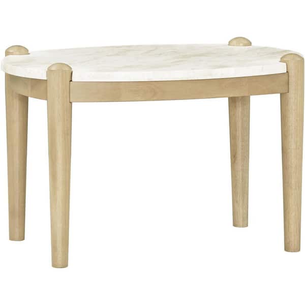 Livabliss Becki Owens Modern Coronado Marble End Table, White/Tan