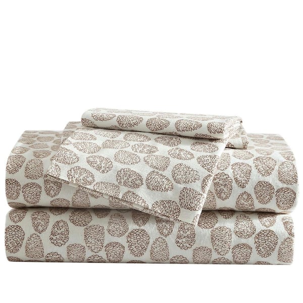 Little Creek Pine 3-Piece Beige Cotton Flannel Twin Sheet Set
