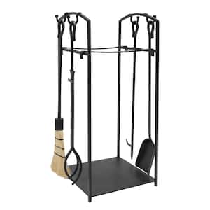 32 in. Tall Black Mission Wood Holder with 4 Tools
