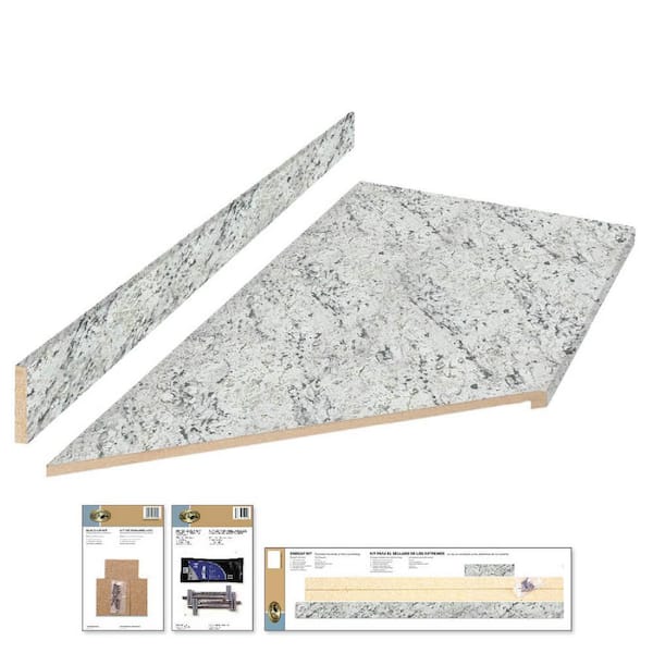 Hampton Bay 8 ft. Straight Laminate Countertop All-Inclusive Kit in Textured White Ice Granite with Eased Edge and Loose Backsplash