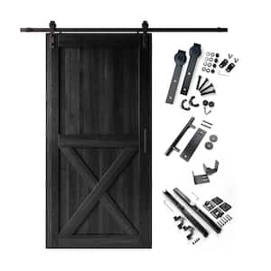 60 in. x 84 in. X-Frame Black Solid Pine Wood Interior Sliding Barn Door with Hardware Kit, Non-Bypass