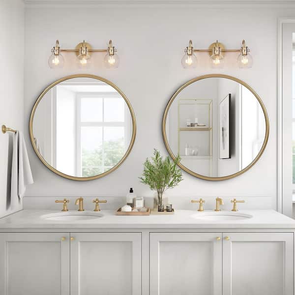 Robb Modern 3-Light Gold Bathroom Vanity Light Interior Powder Room Lighting with Clear Globe Shades
