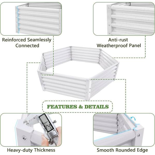 White 70in. x 60in. x 18in. Hexagon Galvanized Raised Garden Beds
