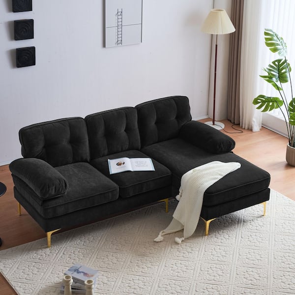 82.6 in. Velvet L-Shaped Sectional Sofa in Black