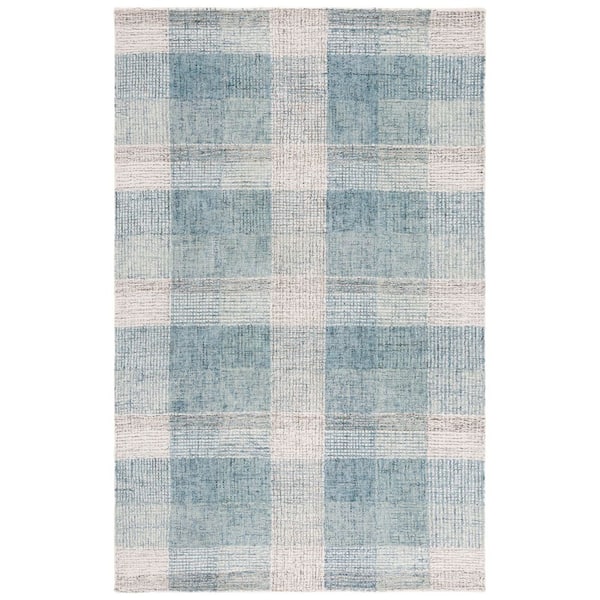Genre 4 ft. x 6 ft. Ivory/Blue Plaid Gradient Area Rug